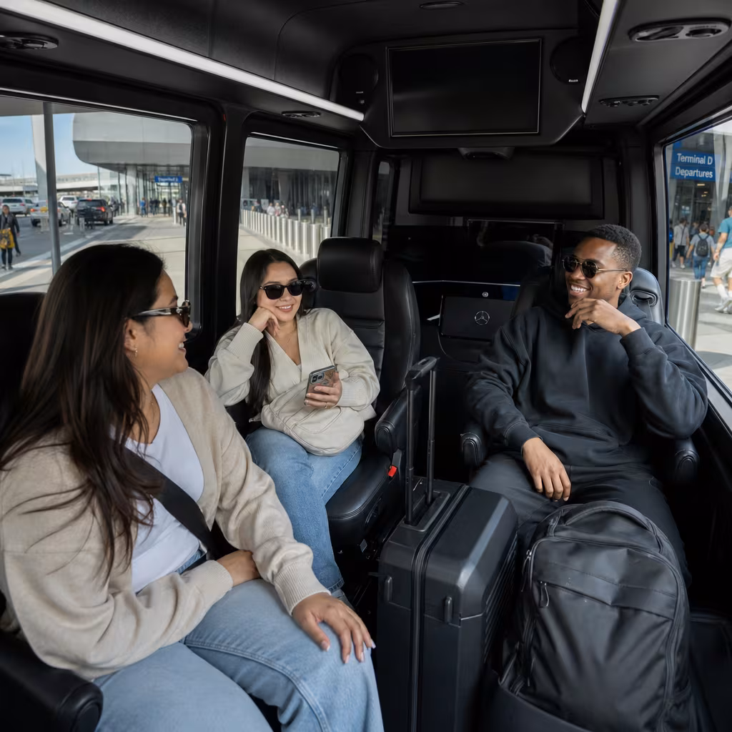 Passengers loading luggage while boarding an Dallas group shuttle