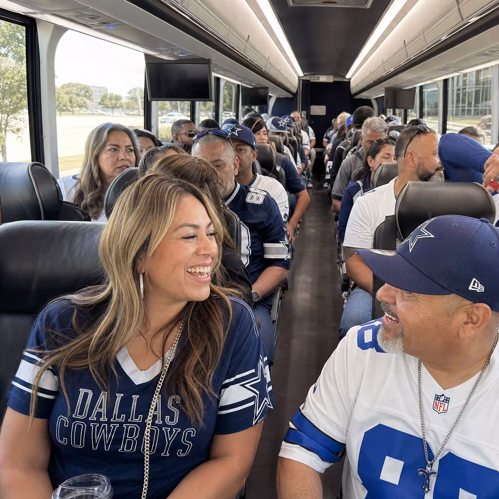 Passenger seating aboard a Dallas party bus rental