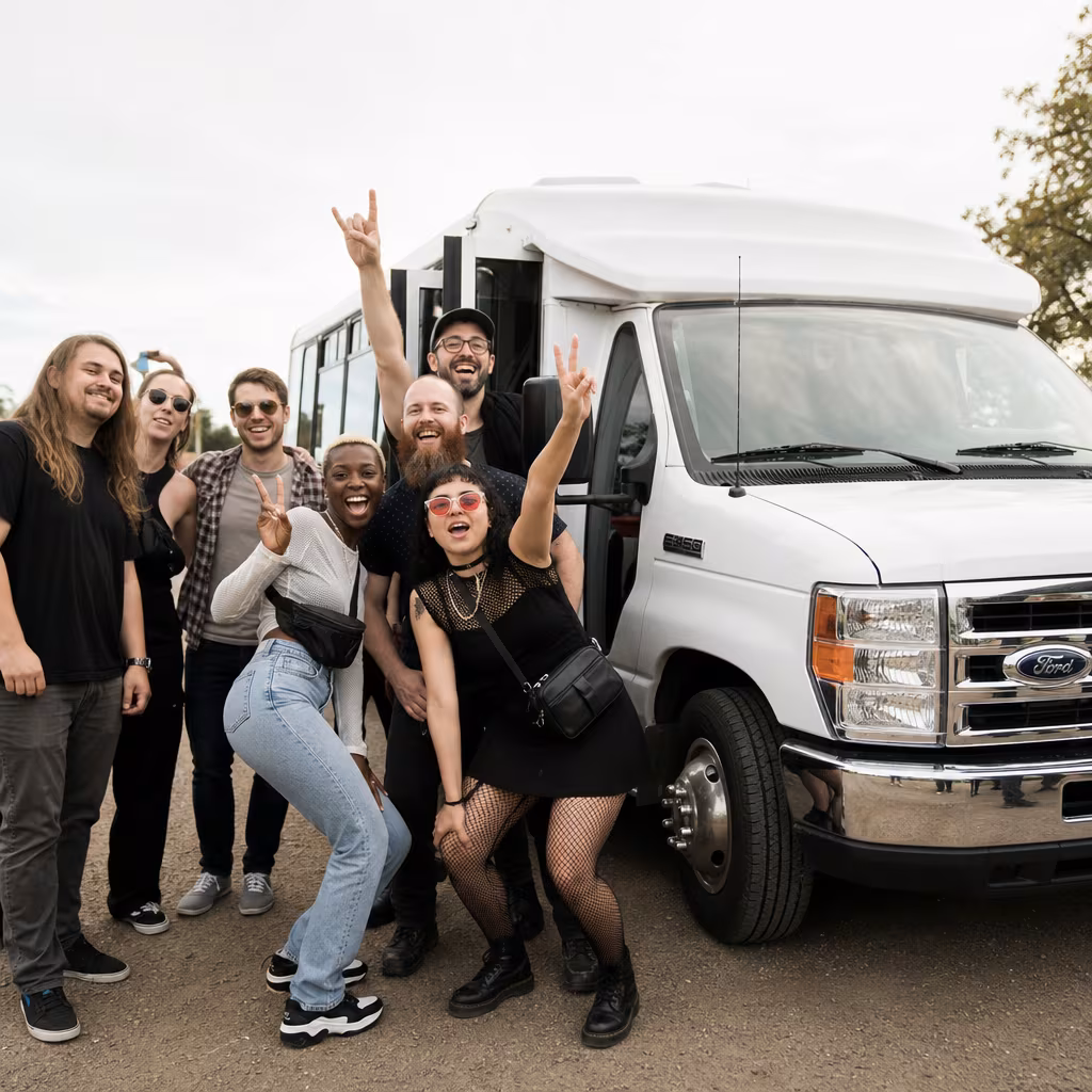 Black Mercedes Sprinter van staged for an Dallas Concert Transportation group