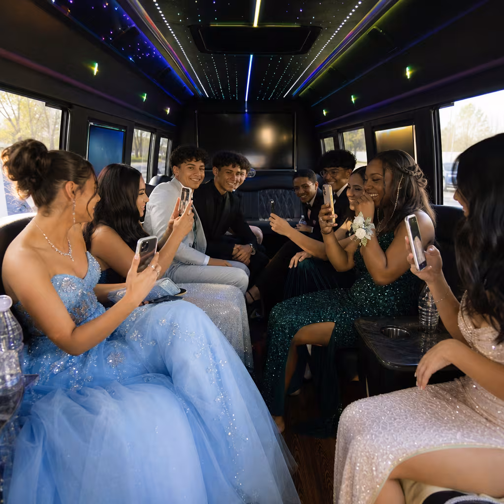 Black Mercedes Sprinter van staged for an Dallas Prom & Homecoming Transportation group