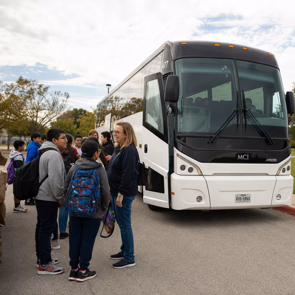 Black Mercedes Sprinter van staged for an Dallas School Transportation group