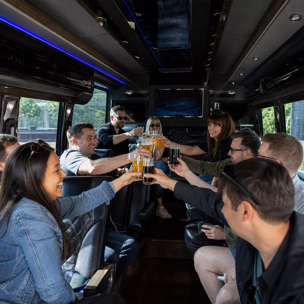 Black Mercedes Sprinter van staged for an Dallas Winery & Brewery Tour Transportation group